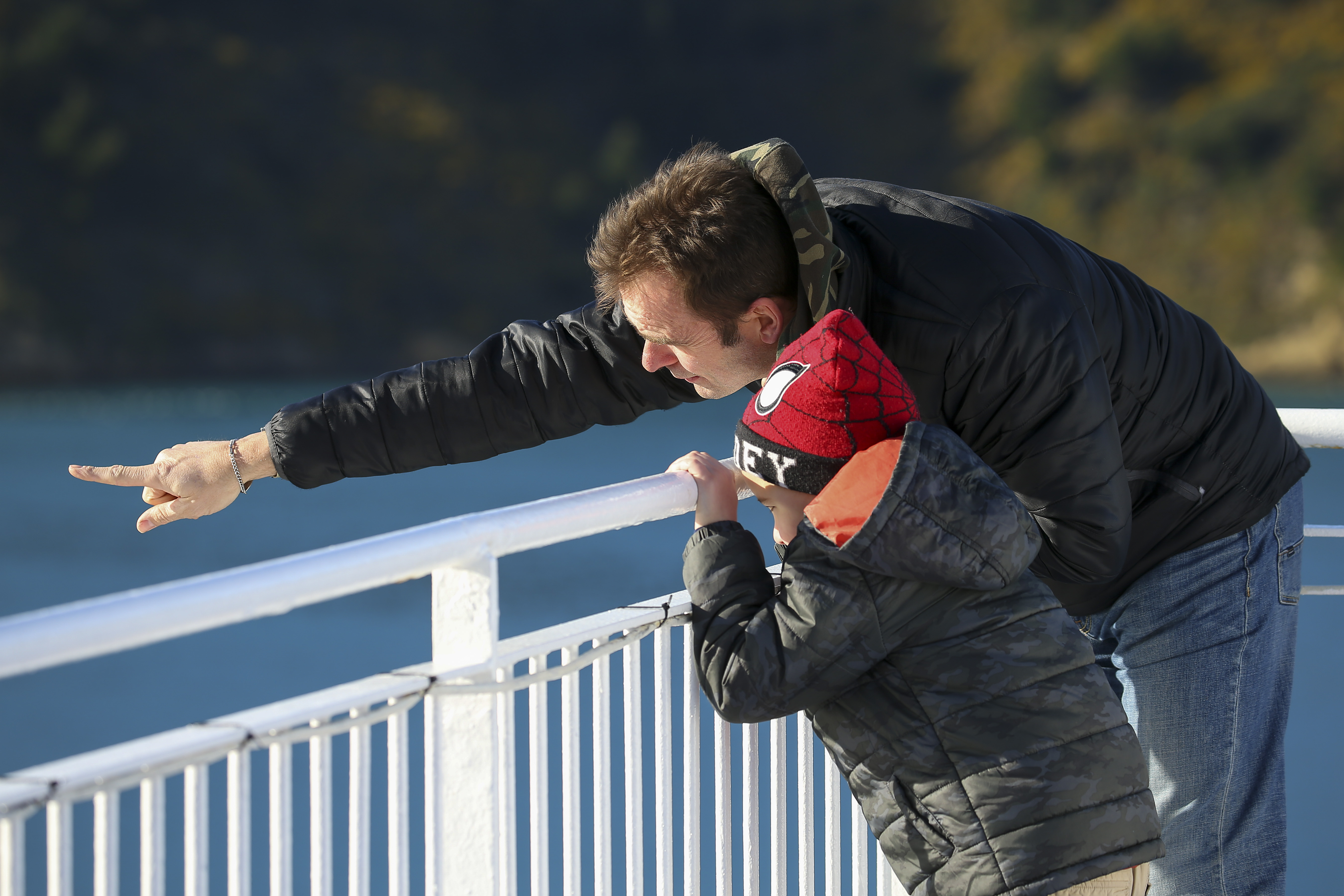 Father and son looking at view